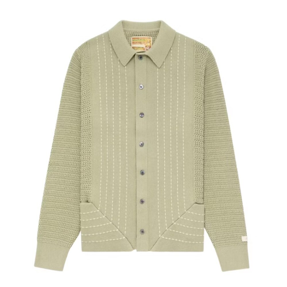 Aime Leon Dore Green Pinstripe Polo Cardigan Green SS'22, Medium